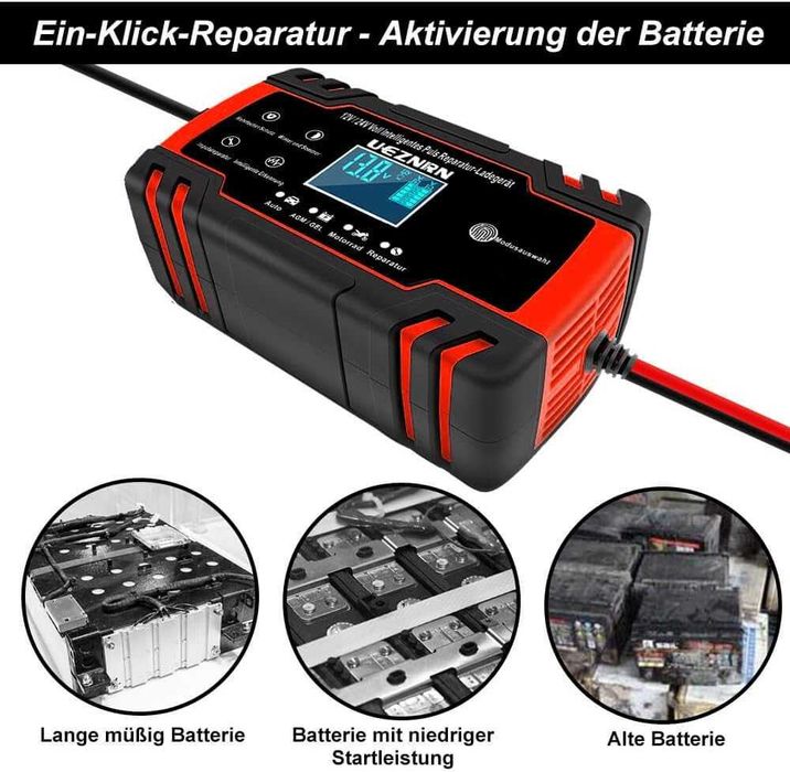 Автом. зарядний пристрій Ueznirn, 8 А, 12 В / 24 В, повністю автом-ний