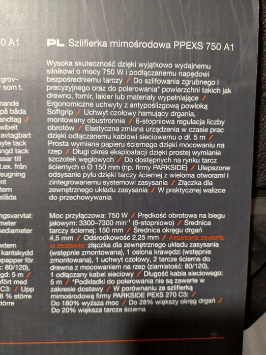 Szlifierka mimośrodowa PPEKS 750 Parkside Performance