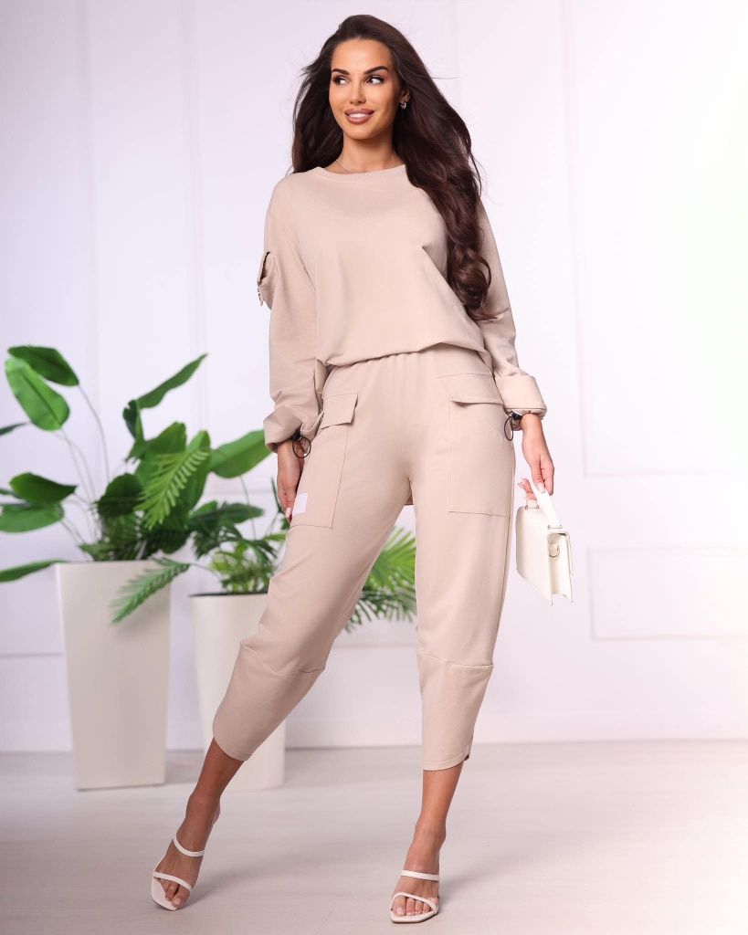 La mu piękny beżowy dres komplet s m l xl