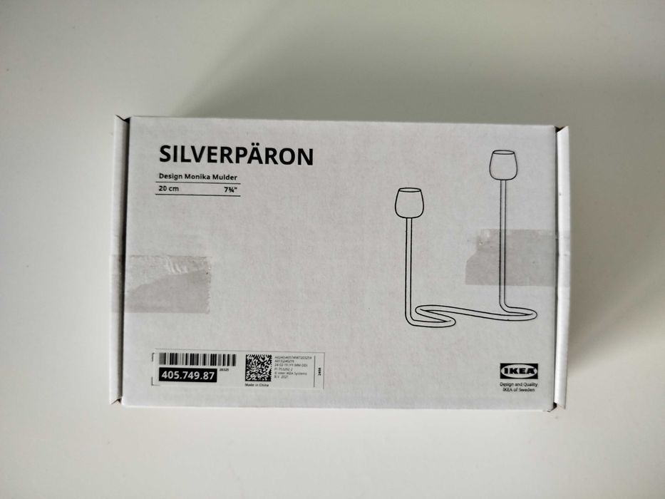SILVERPÄRON, Ikea, Świecznik na 2 świece, srebrny, metalowy, 20 cm