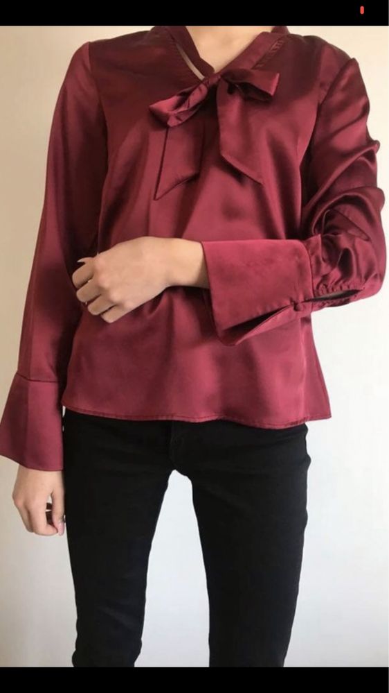 Bluzka satynowa burgundowa elegancka S