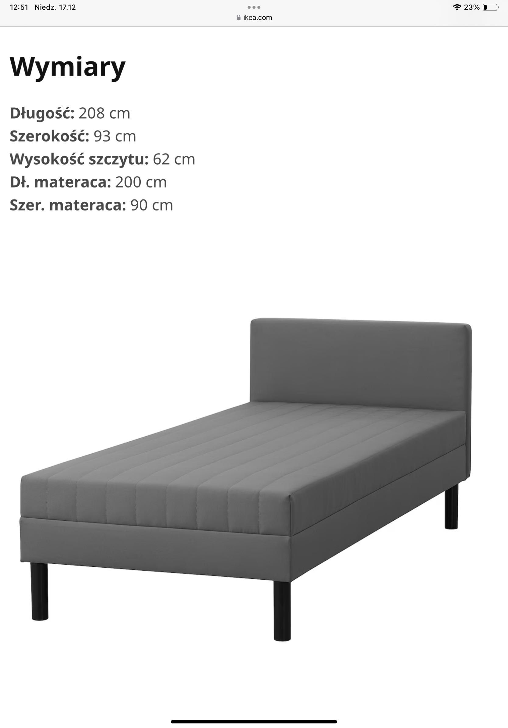 SVELGEN Tapicerowane łóżko z materacem 90x200 cm