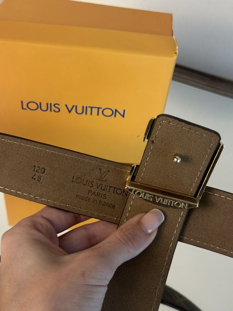 Skórzany pasek brązowy Louis Vuitton monogram skóra naturalna LV