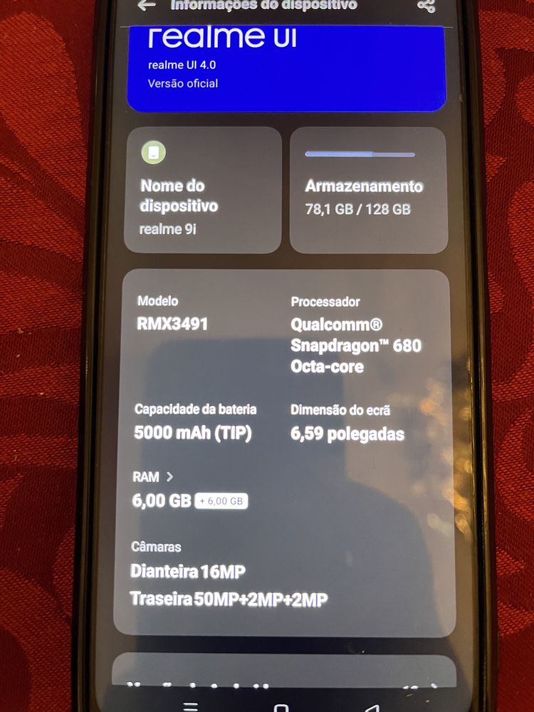 Smartphone Realme 9i 6gb/128gb Top