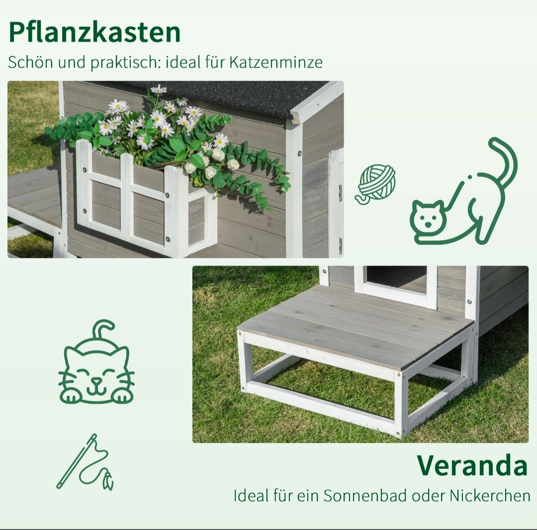 Domek dla kotów z tarasem.