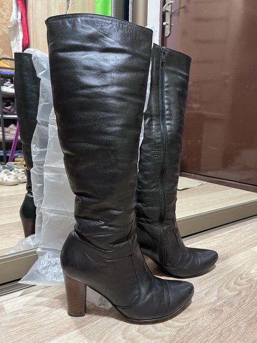 Зимові шкіряні чоботи на підборах, 37