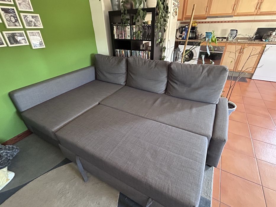 Sofá-cama de canto c/arrumação, Skiftebo cinz esc