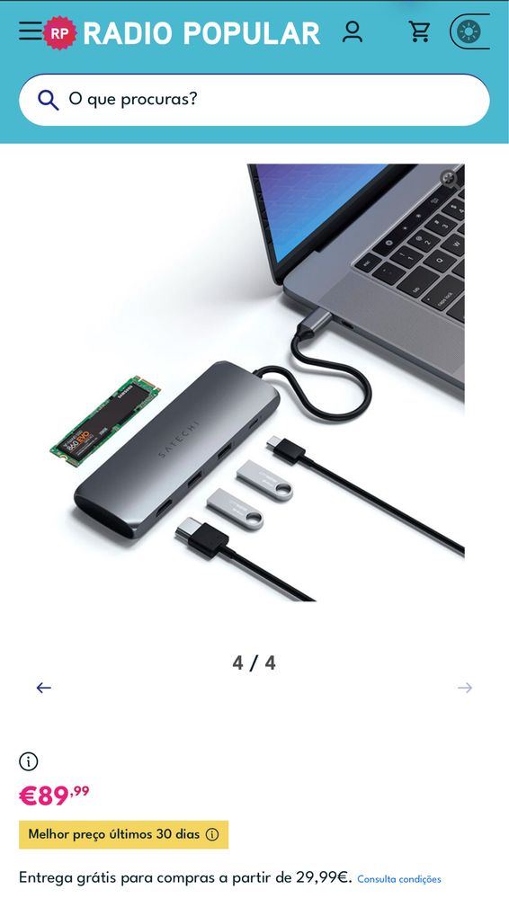 HUB ADAPTADOR SATECHI USB-C  c/porta SSD M.2 nvme novo fatura/garantia