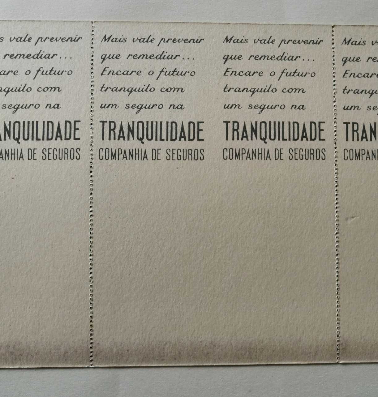 Carteiras de fósforos por cortar 1950 pub seguros Tranquilidade