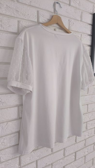 Bluzka damska XL 42 biała krótki rękaw t-shirt damski elegancka