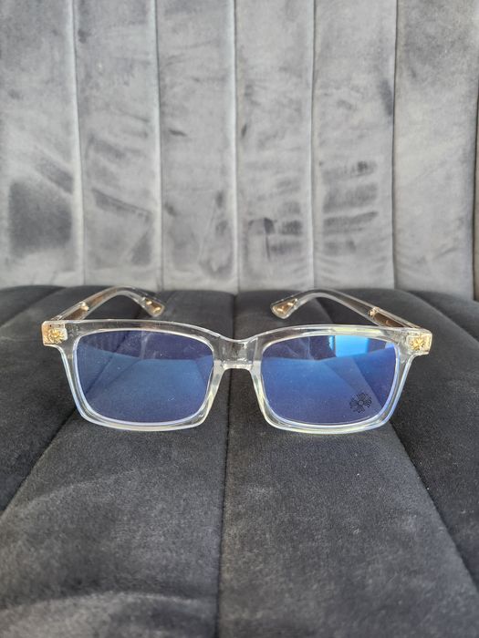 Okulary Chrome Hearts transparentne ze złotym zdobieniem zerówki