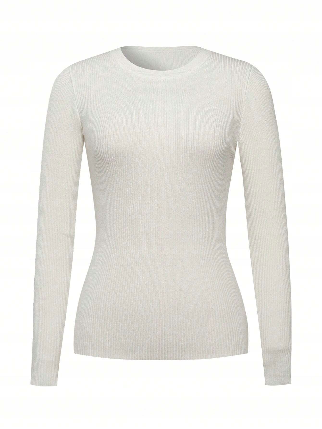 Sweterek Prążkowany Dopasowany Biały Casual Shein L 40