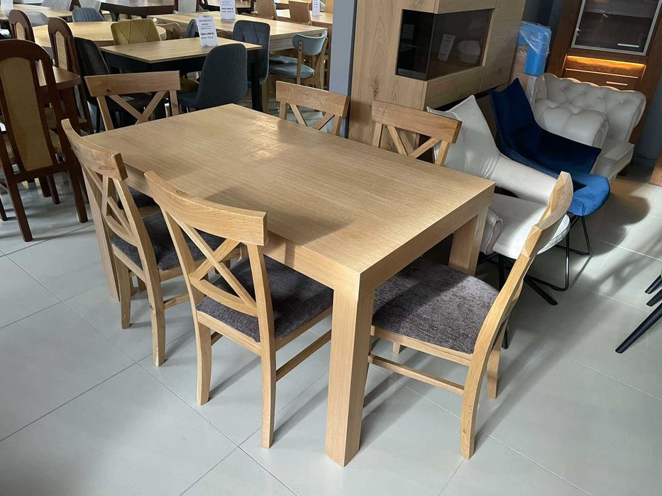 (25ST) Stół dębowy rozkładany + 6 krzeseł, wyprzedaż 2499 zł