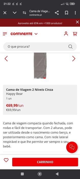Cama de viagem happy bear cinza