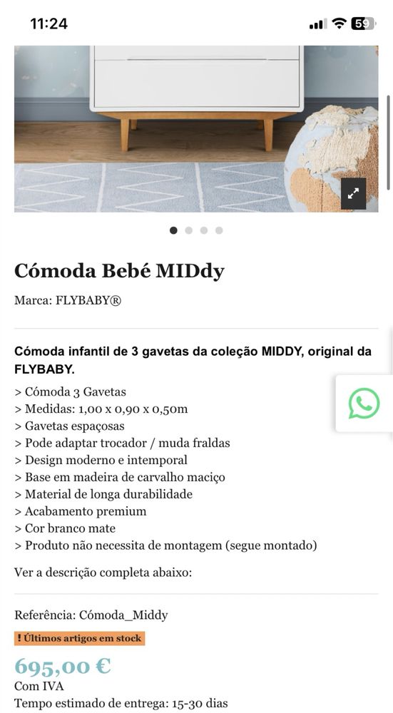 Mobilia quarto bebé (cama + cómoda) Flybaby-Preço novo 1400€