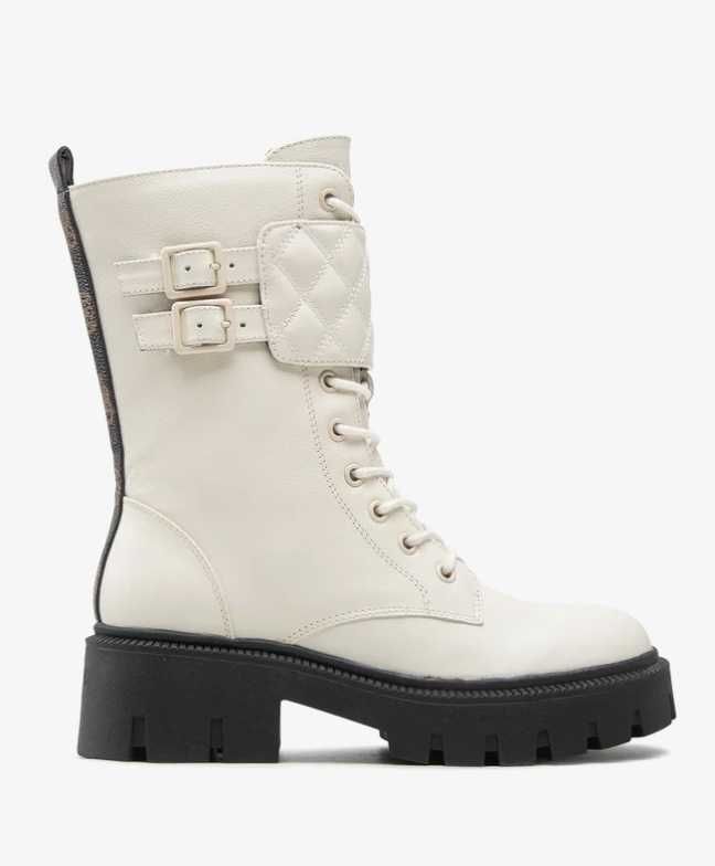 Guess Oryginalne buty botki Trapery wysokie FL7SER LEA10 Białe Modne