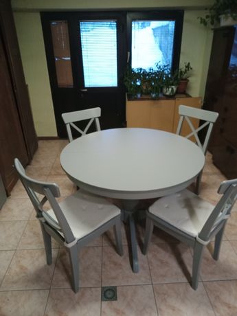 Stół rozkładany okrągły Ikea Ingatorp + 4 krzesła Ingolf