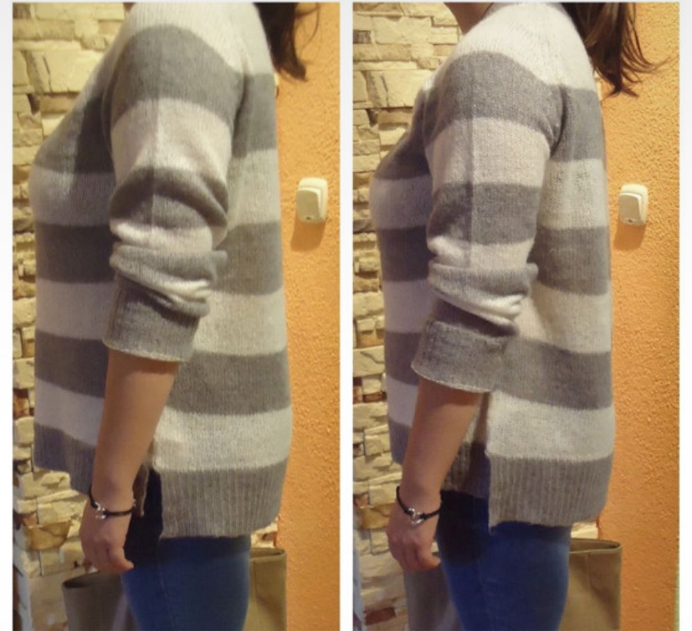 Sweter sweterek paski szaro biały F&F L/XL