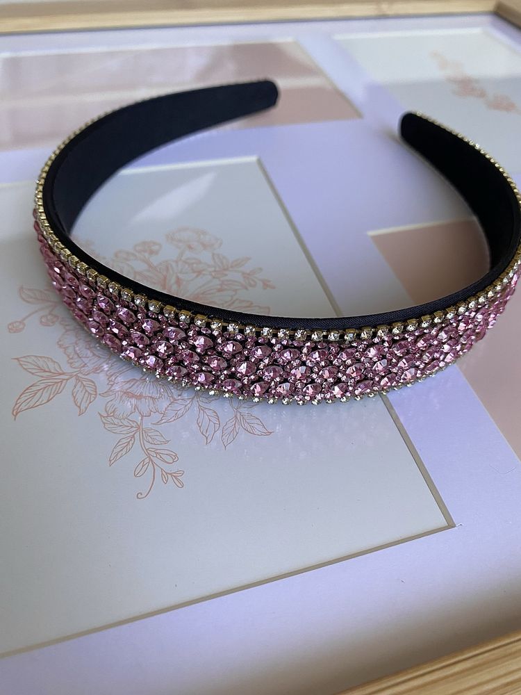Opaska do włosów Kryształowa Luxury/błyszcząca, Róż/Pink