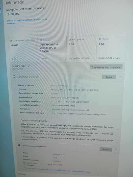 Komputer i5 4590 3.3-3.7GHz 16GB RAM GeForce 1030 2Gb
