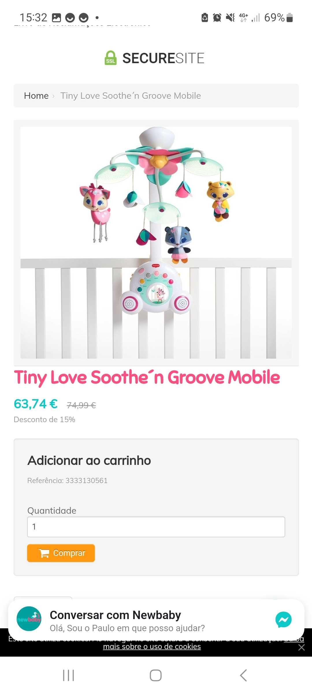 Berço Zippy + Colchão + Mobile Tiny Love