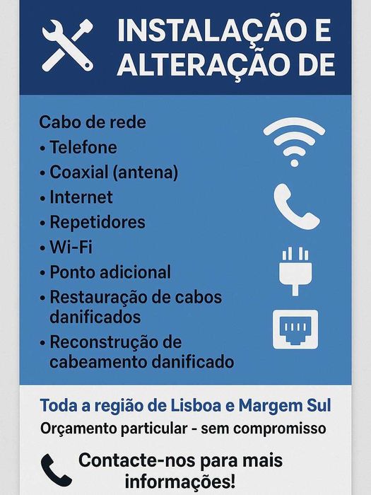 Instalação e Alteração de Cabos e Redes – Lisboa e Margem Sul