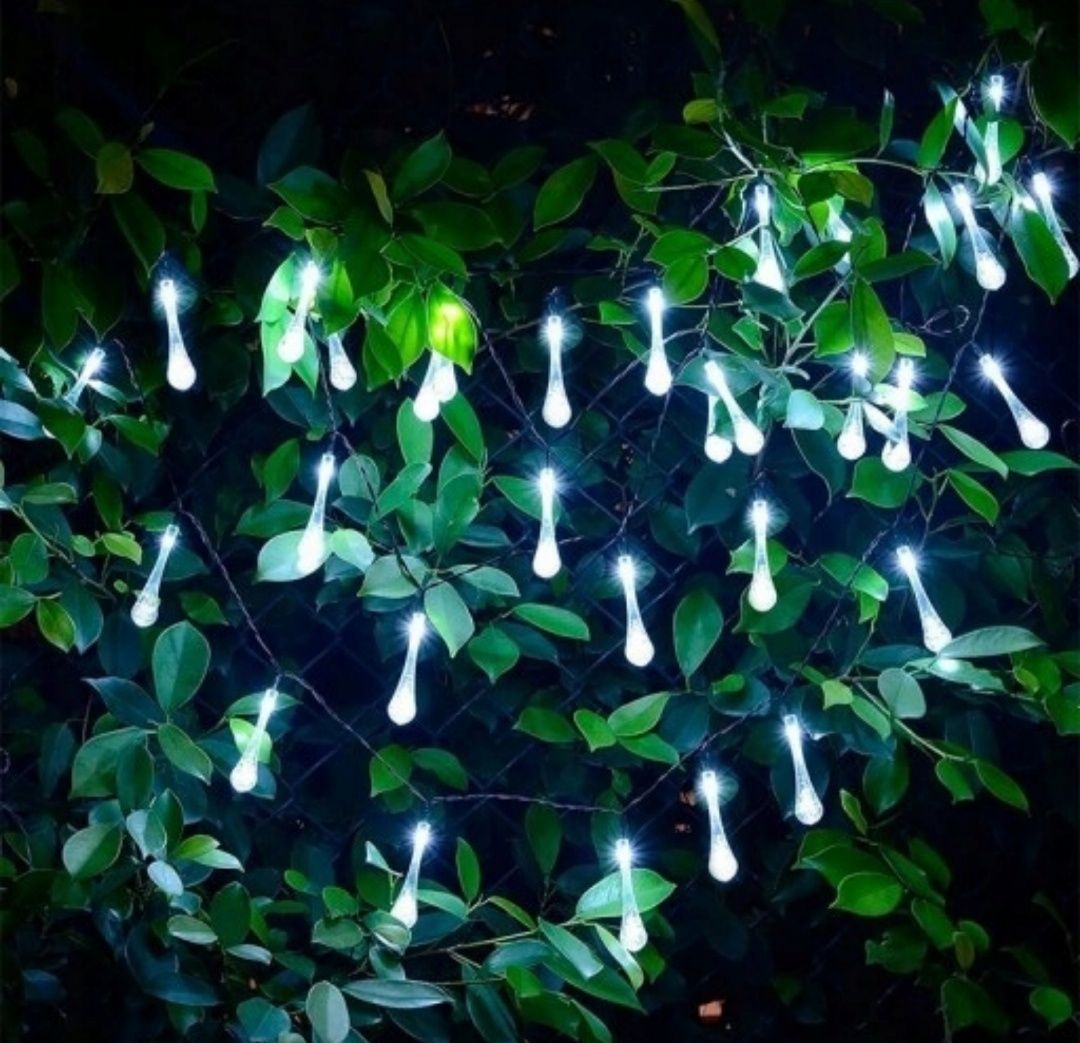 Girlanda lampki solarne 50 LED 9,5M łezki zimne zawieszki ogrodowe