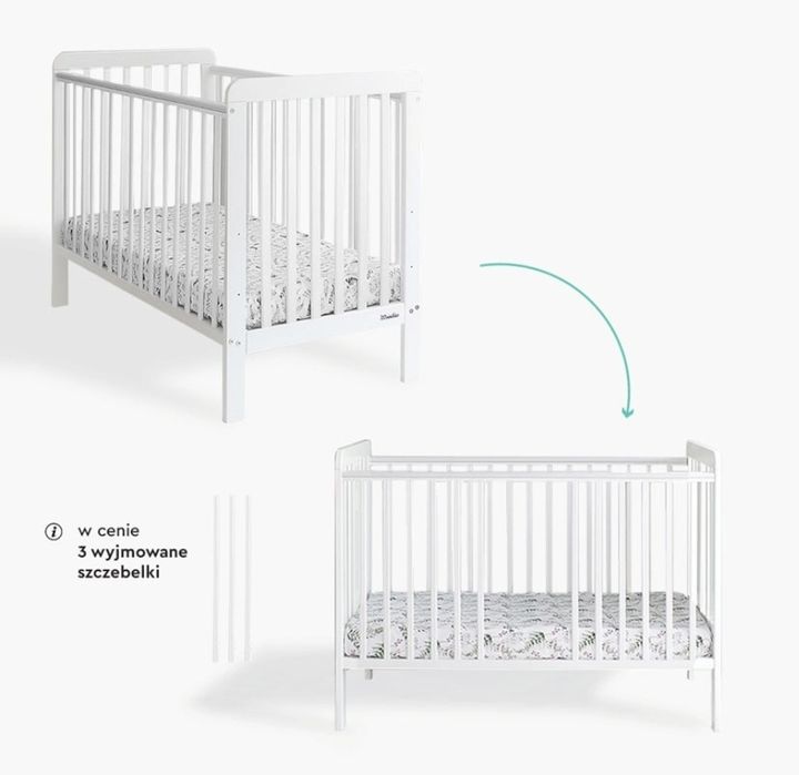 Łóżeczko dziecięce niemowlęce woodies Classic Cot 120x60 + otwarty bok