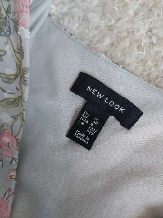 Piękna kobieca suknia Szara różowe kwiaty floral print New Look L 40
