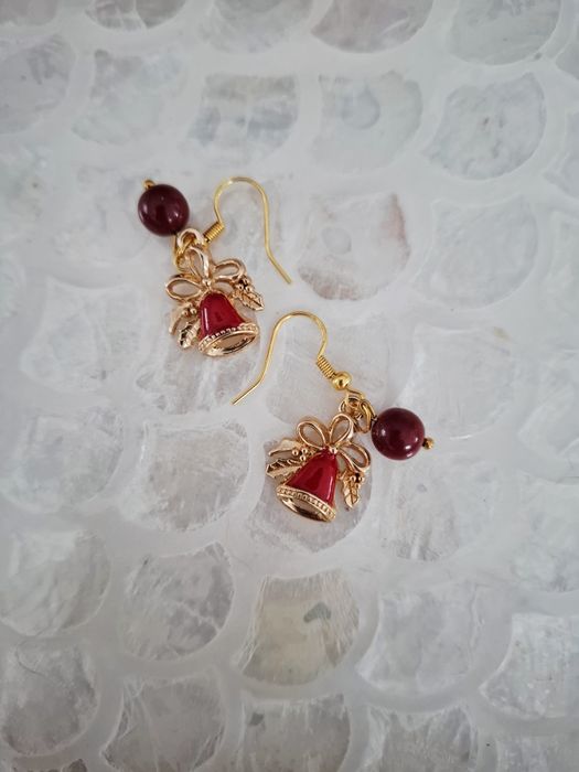 Kolczyki handmade srebro pozłacane z naturalnych kamieni koral