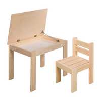 Stolik podnoszony z krzesełkiem -drewniany -surowy