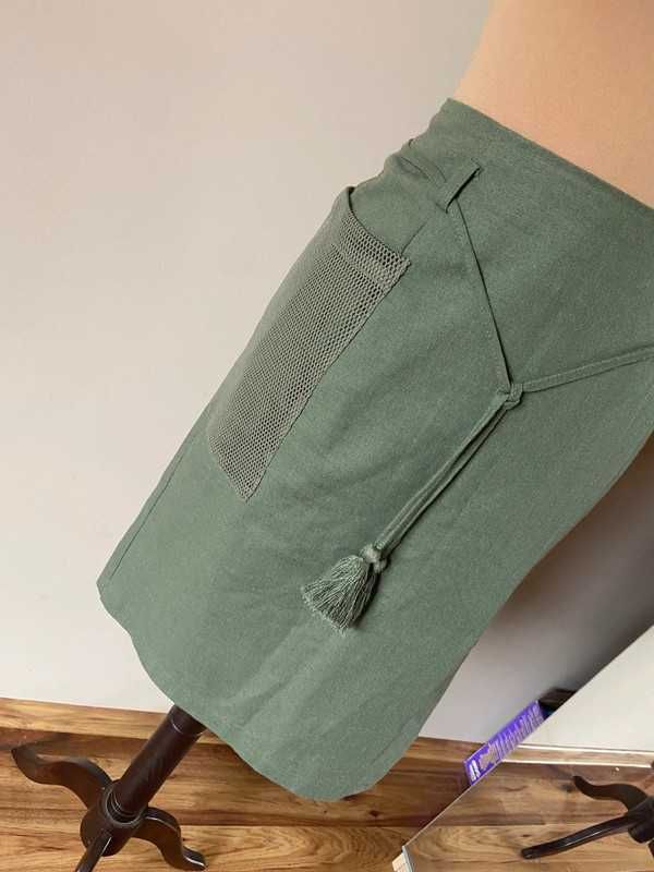 Len linien xl monnari spodnica midi trapez khaki oliwkowa 38 40
