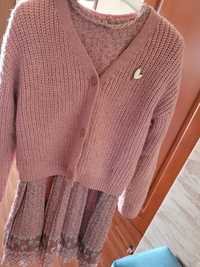 Sukienka Mayoral + sweter Okaidi brudny róż r.134