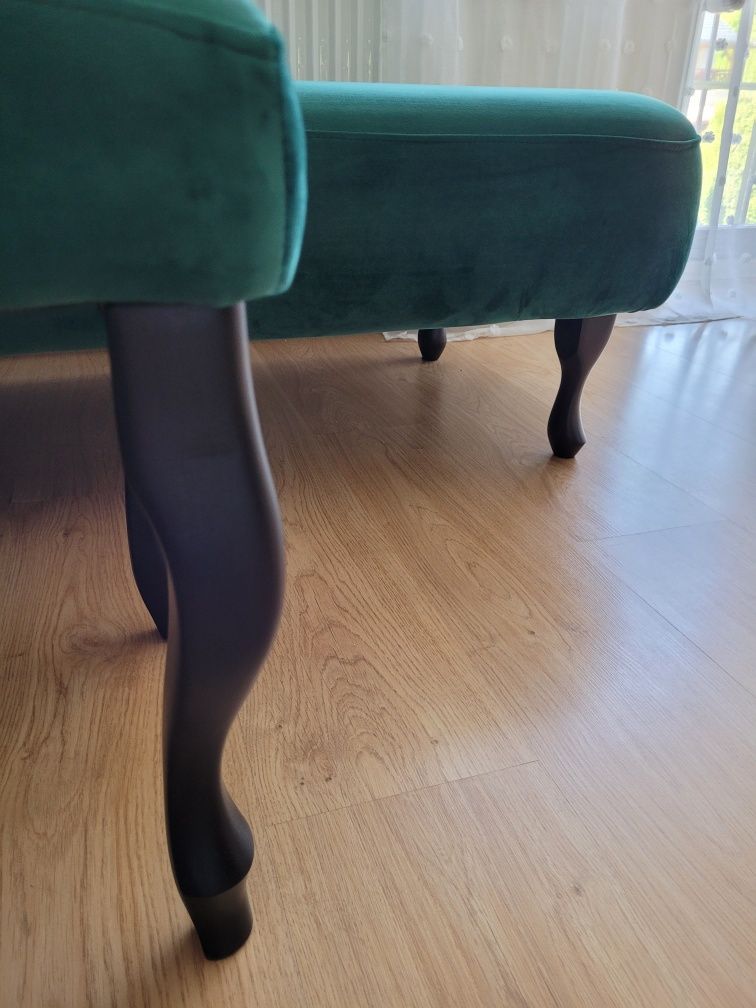 Szezlong sofa podnóżek siedzisko butelkowa zieleń czarne nóżki