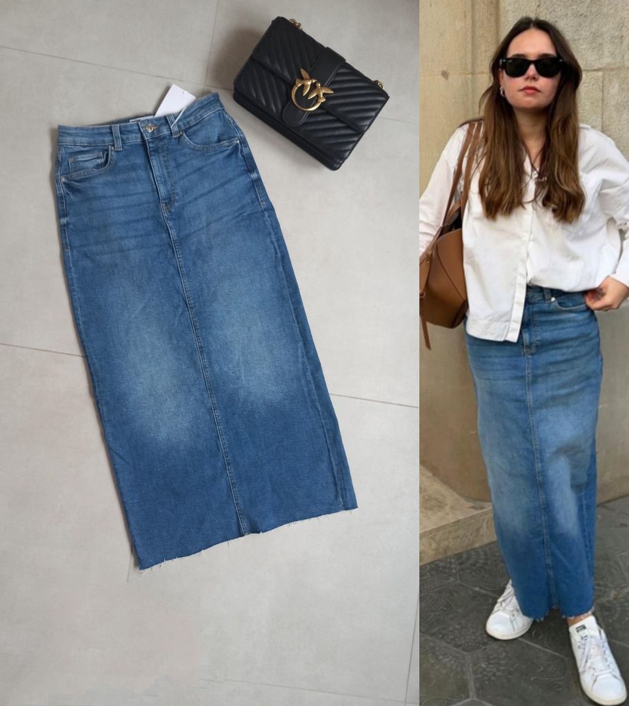 Bershka spódnica XS 34 długa miękki jeansowa