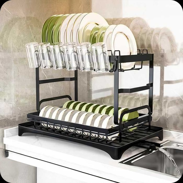 suszarka do naczyń ociekacz z tacką stojąca dwupoziomowa metalowa