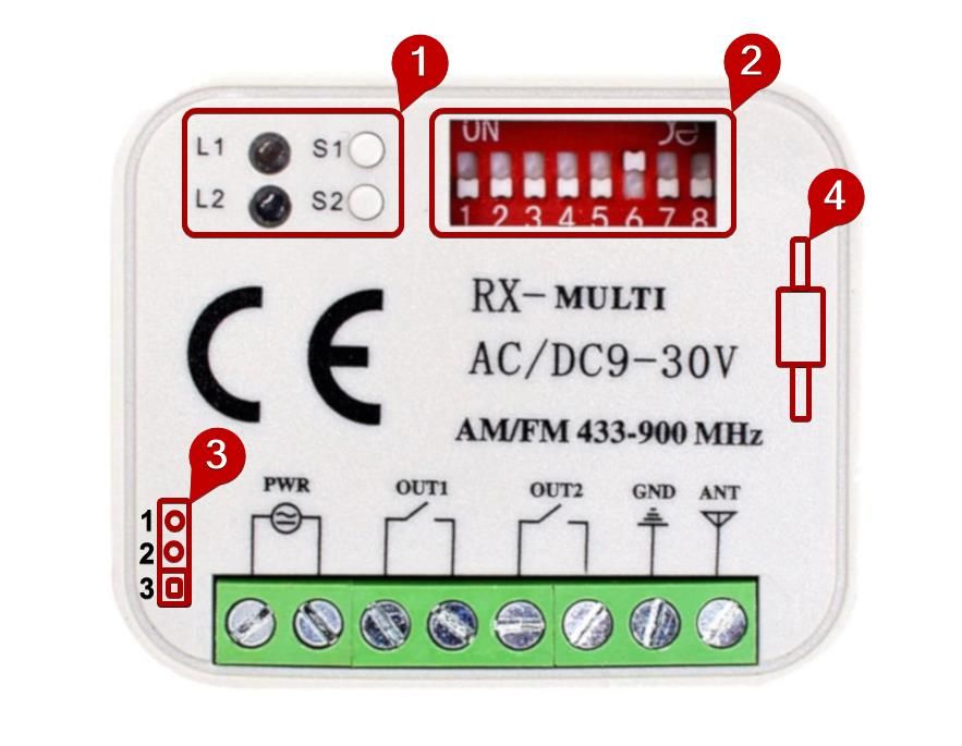 Receptor Universal Comandos Garagem RX-Multi 280 a 868MHz AM/FM