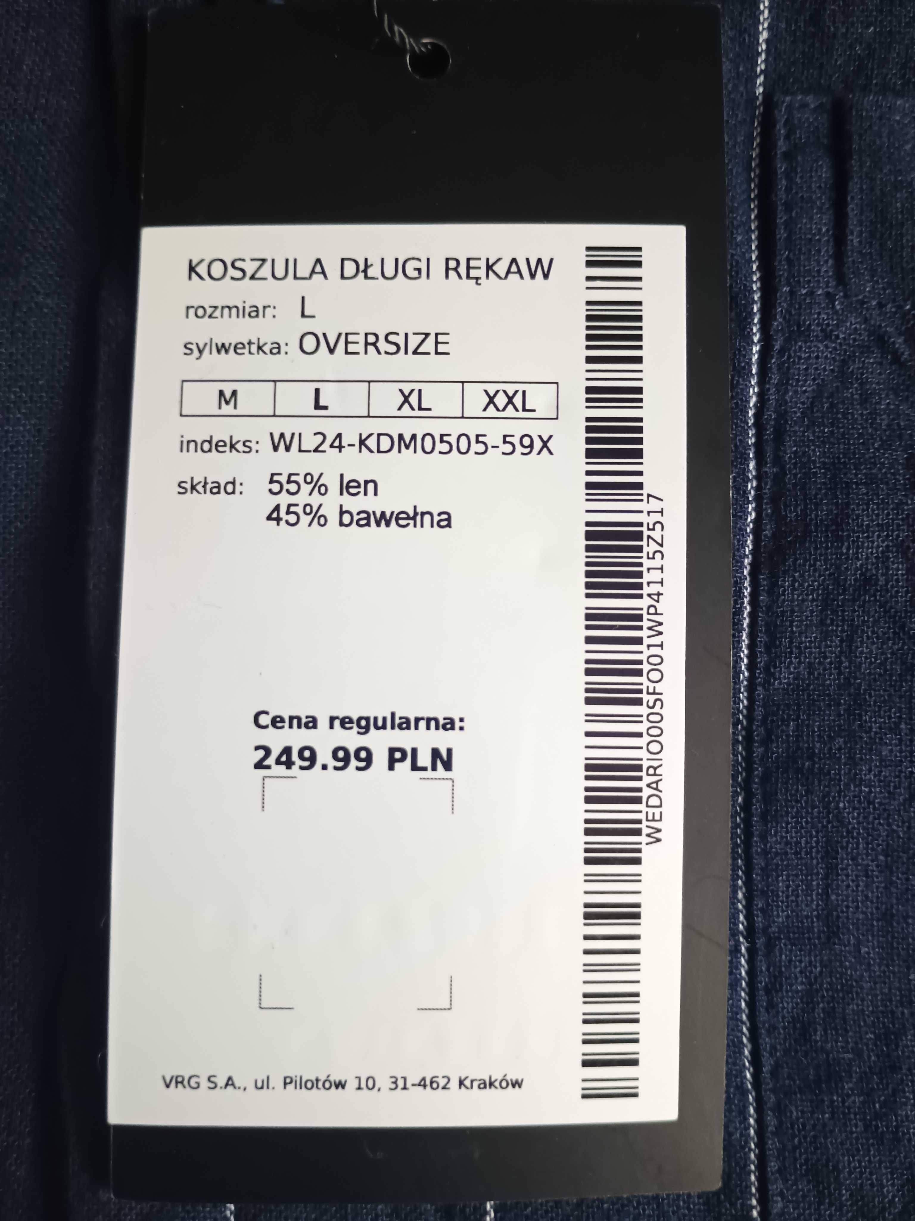 Koszula męska rozm. L w paski z lnu i bawełny granatowa - oversize