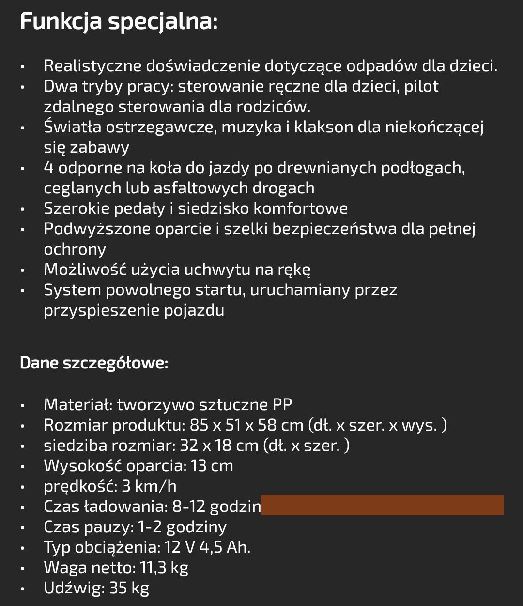 Elektryczna śmieciarka dla dziecka 12V (3-8lat)