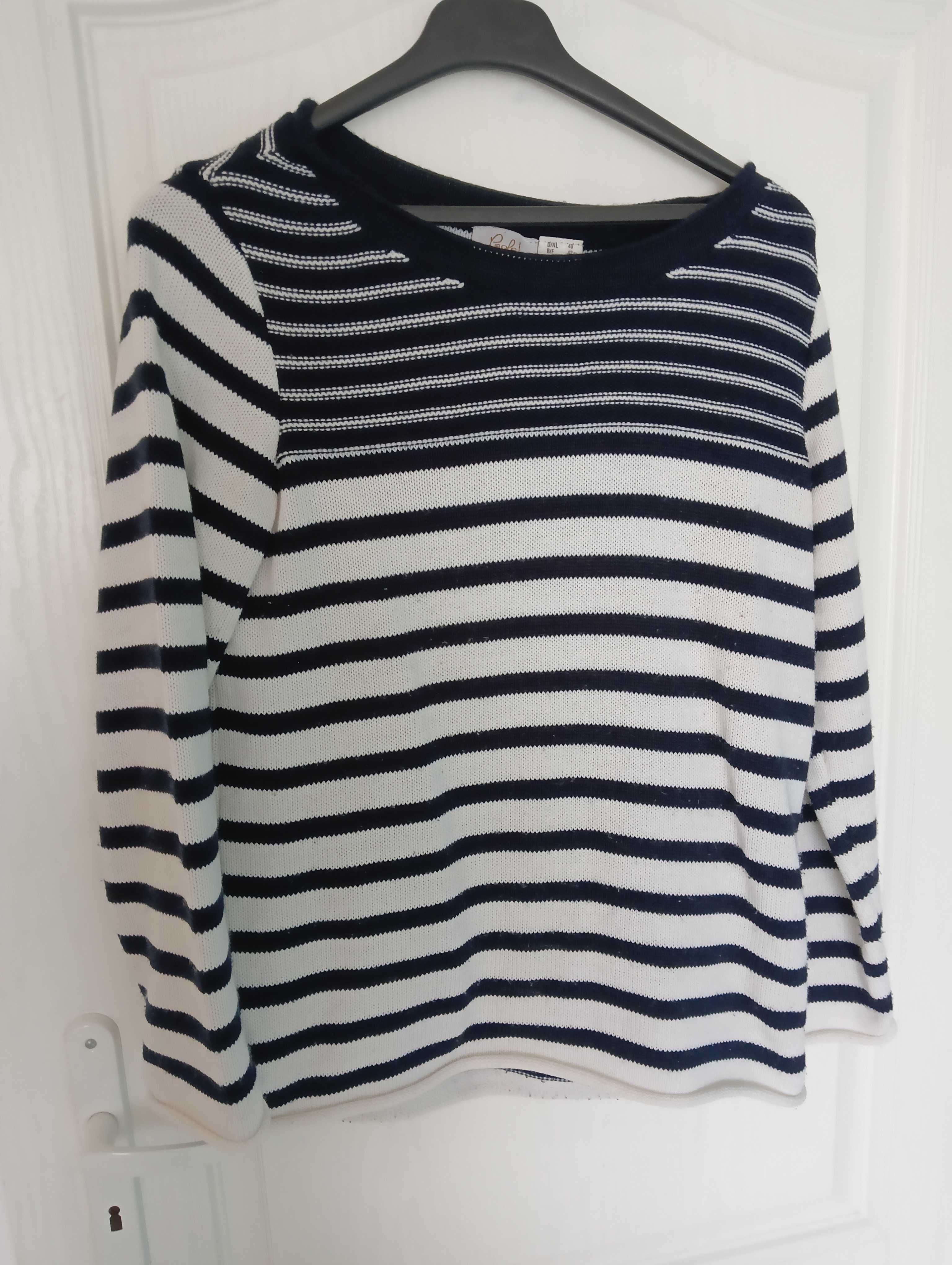 Sweter w paski. Granatowo biały