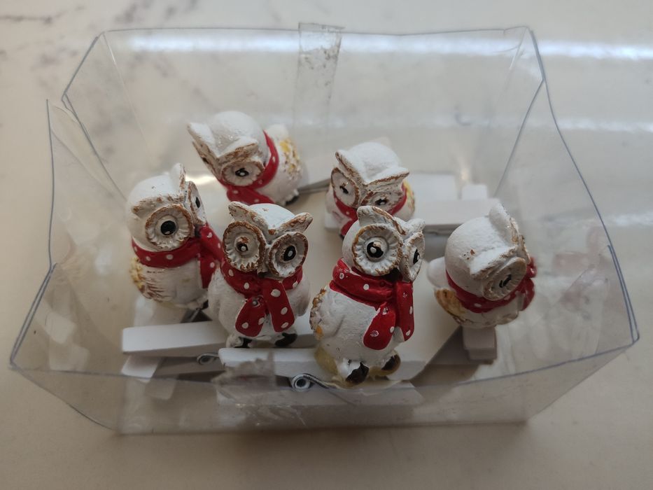 Zawieszki świąteczne sówki na spinaczach piękne