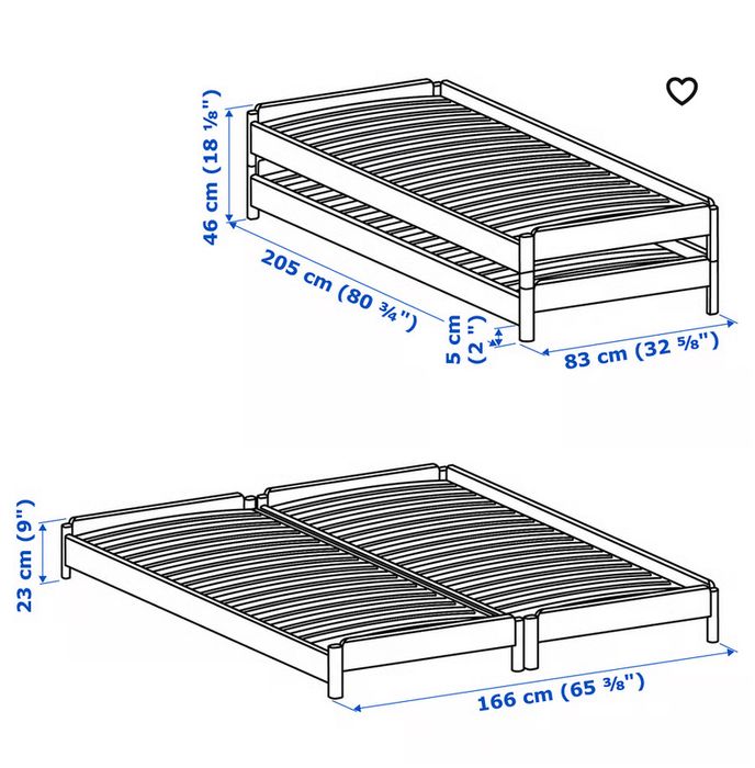 Cama empilhável, pinho, 80x200 cm (2 unidades)