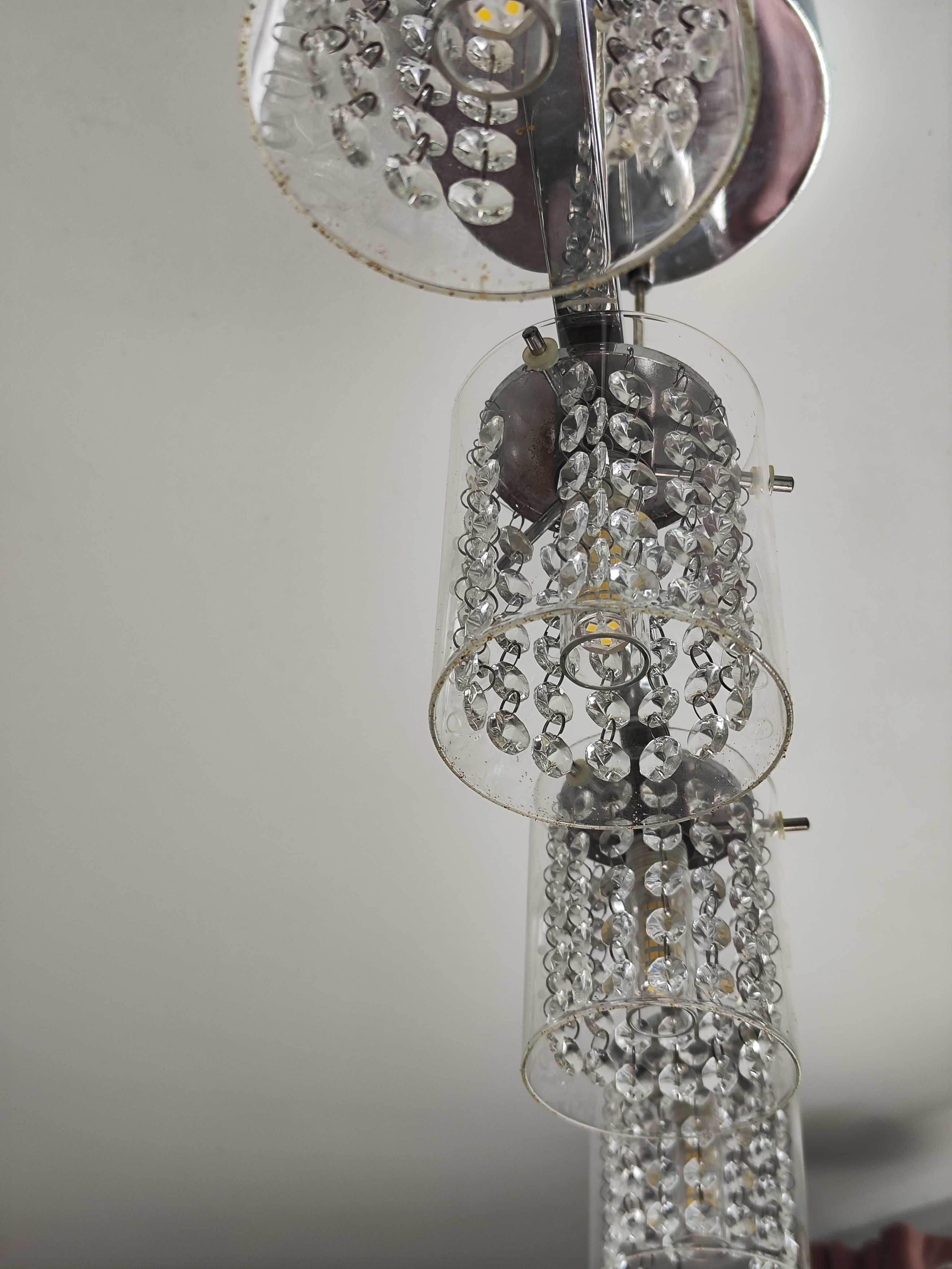 Lampa Wisząca Szklana Żyrandol z Kryształkami G9