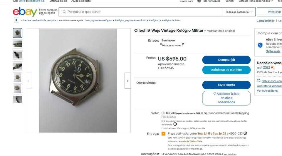 Relógio - Ollech & Wajs - ORIGINAL Exerc. Brtânico , c/ Novo-PORTO