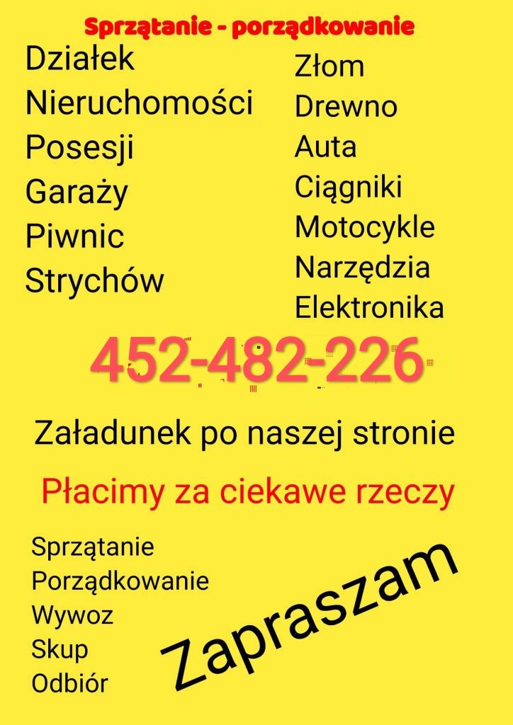 Sprzątanie porządkowanie działek mieszkań piwnic strychów nieruchomośc