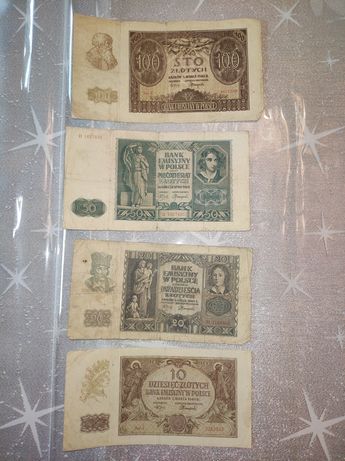 Stare banknoty Generalna Gubernia 100 zł, 50 zł, 20 zł, 10 zł rok 1940