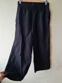 Len wiskoza H&M czarne spodnie 36 S na gumce szerokie proste