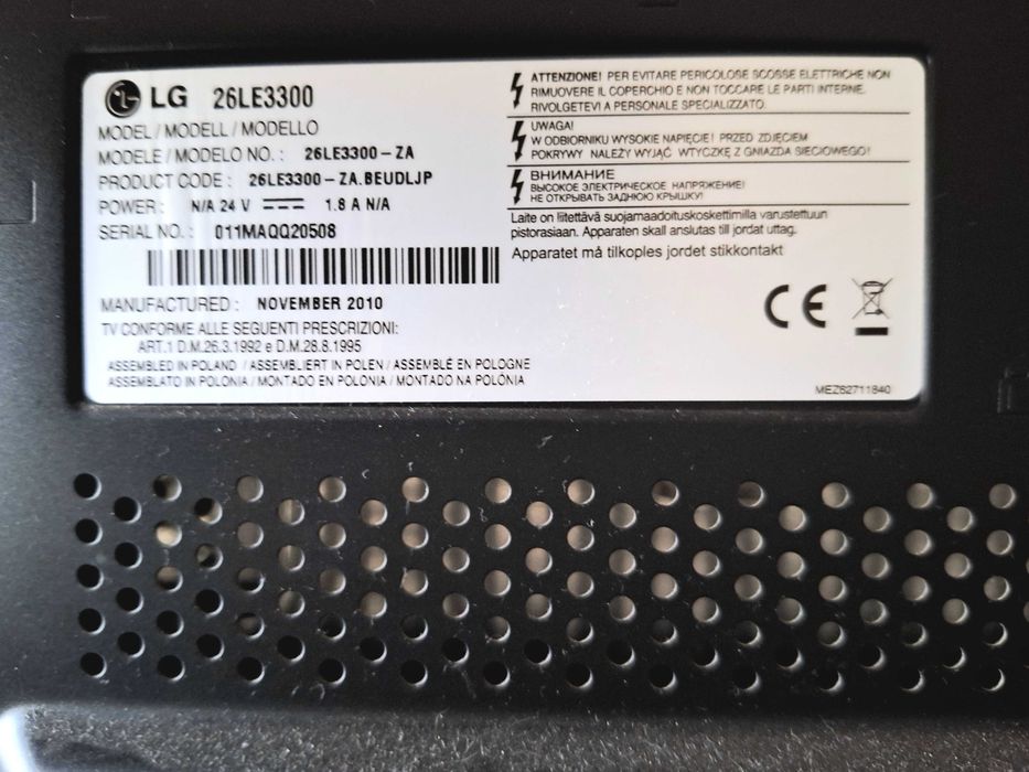 TV LG 26LE3300 com cabo e comando - para peças ou arranjo