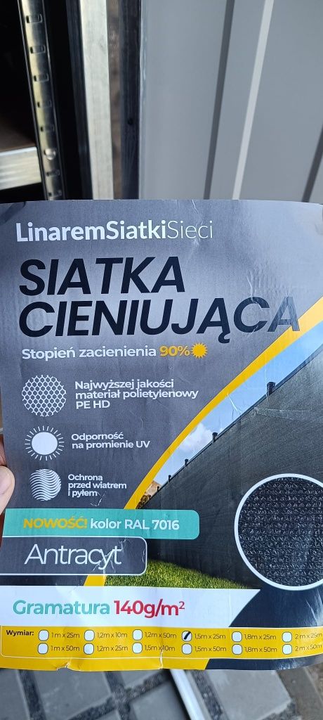 Siatka cieniująca 1,5x25m maskująca 90% osłona mata na ogrodzenie płot