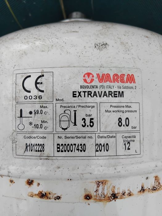 Naczynie wzbiorcze przeponowe zbiornik ciśnieniowy 12l 8bar